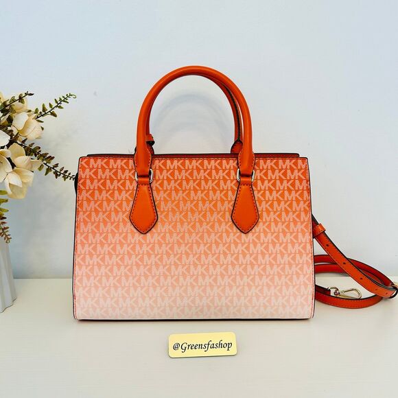 Michael Kors Purse Sheila Medium Ombré Signature Logo Satchel Red Clay - Picture 4 of 10